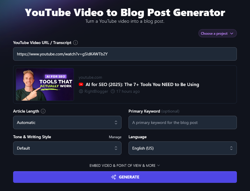 AI Tool for Small Business: Video to Blog Post Generator