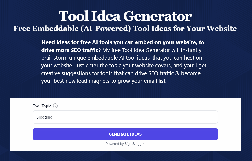 Entering Your Tool Topic Into the Tool Idea Generator