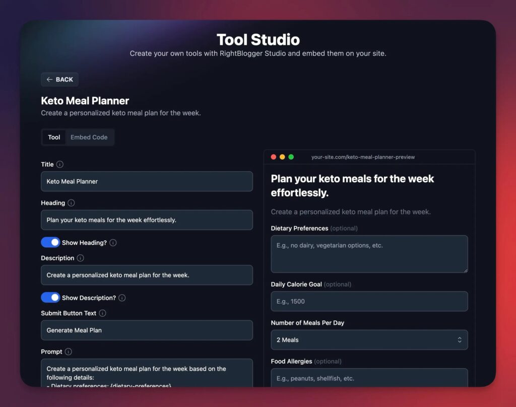 Tool Studio Example (Making an Embeddable AI Tool Screen Shot)