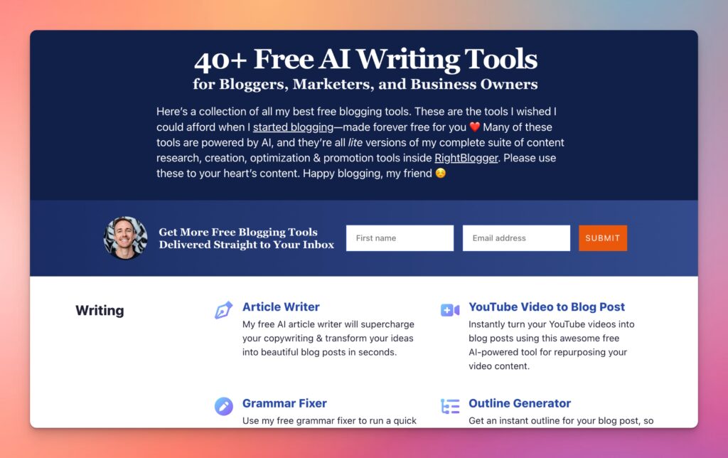 Examples of AI Lead Magnets (Tools) Screenshot