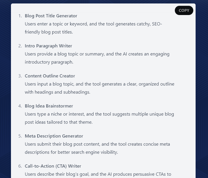 List of Lead Magnet Ideas (AI Tool Ideas) Created by the Lead Magnet Generator Tool