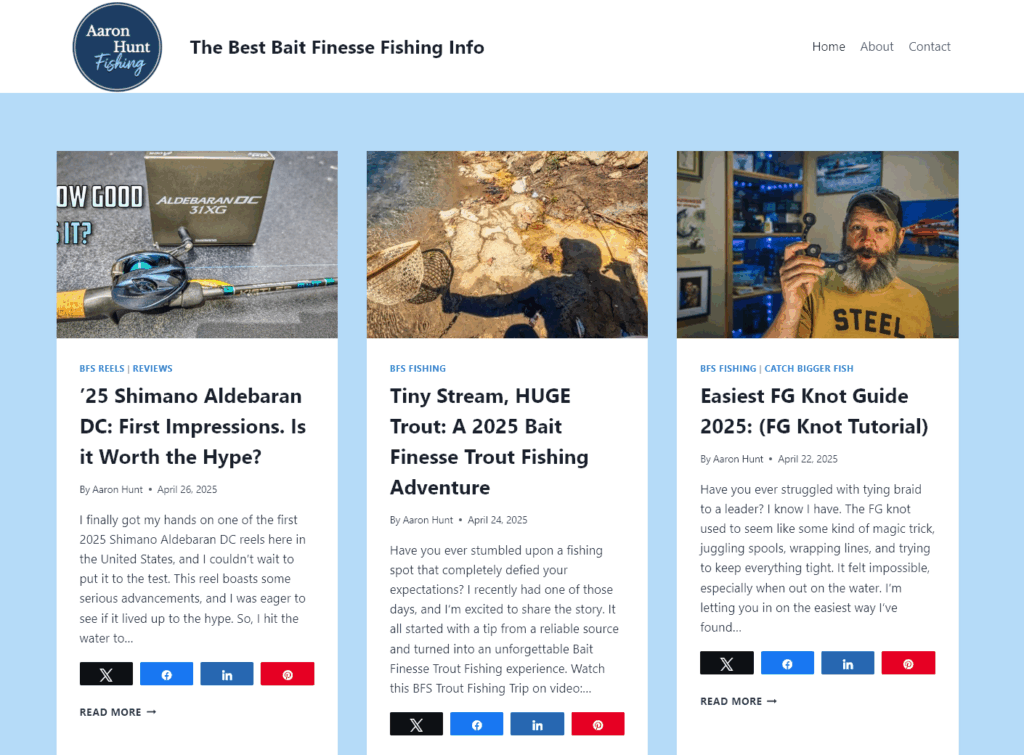 Hompage of Aaron Hunt Fishing Website (Seventh Free Blog Review)