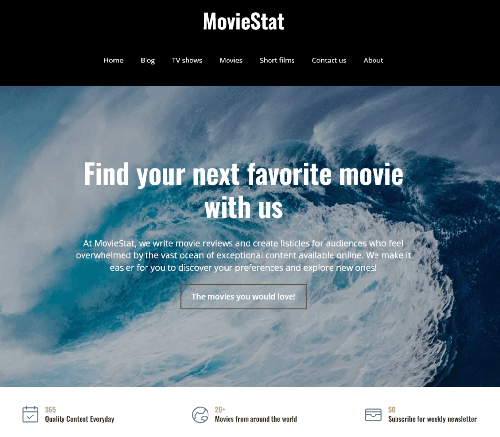 MovieStat Homepage After Advice From the Review (Fourth Free Blog Review)