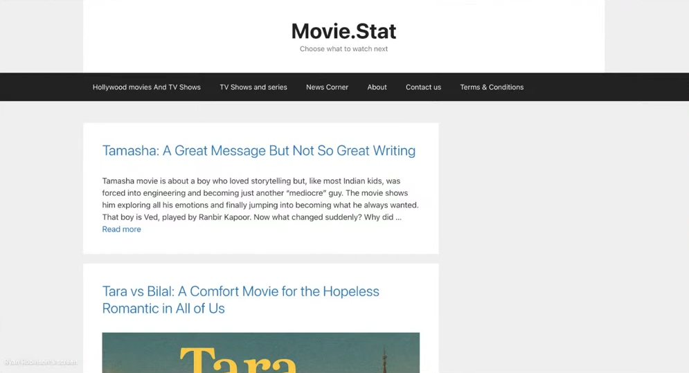 MovieStat Homepage at the Time of the Review (Fourth Free Blog Review)