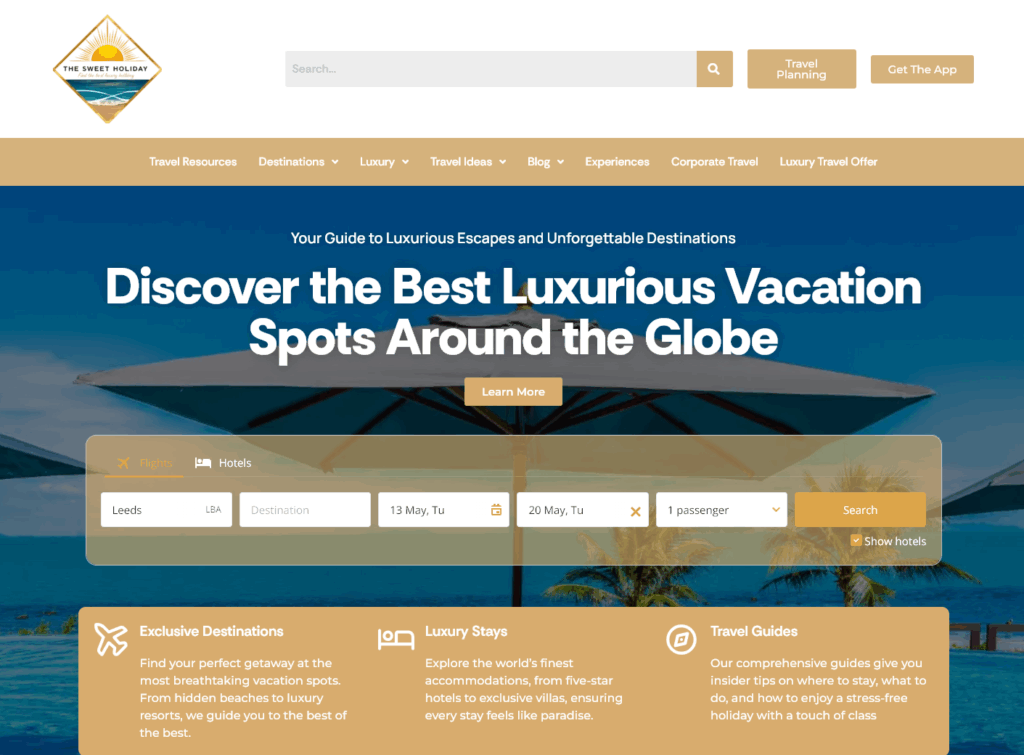 Homepage for The Sweet Holiday (First Free Blog Review)