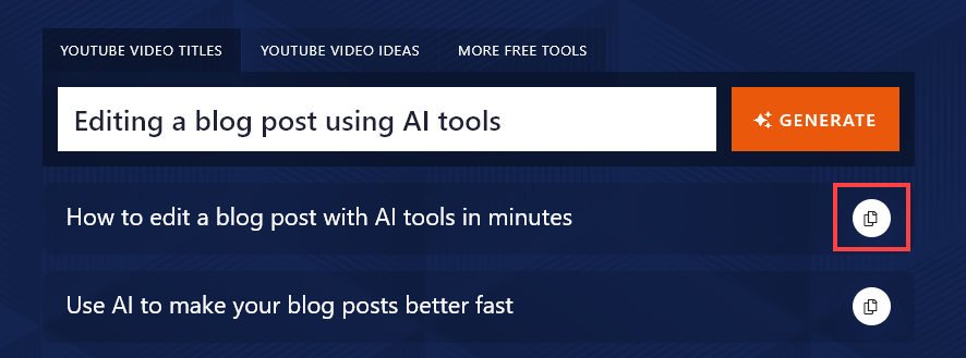 Copying a Title from the AI Video Titles Generator