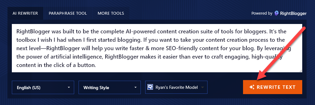 Click the Rewrite button to get a brand new, unique paragraph from the AI Paragraph Rewriter.