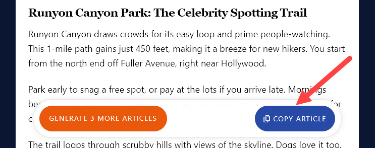 Copying the generated article from the AI article writer tool.