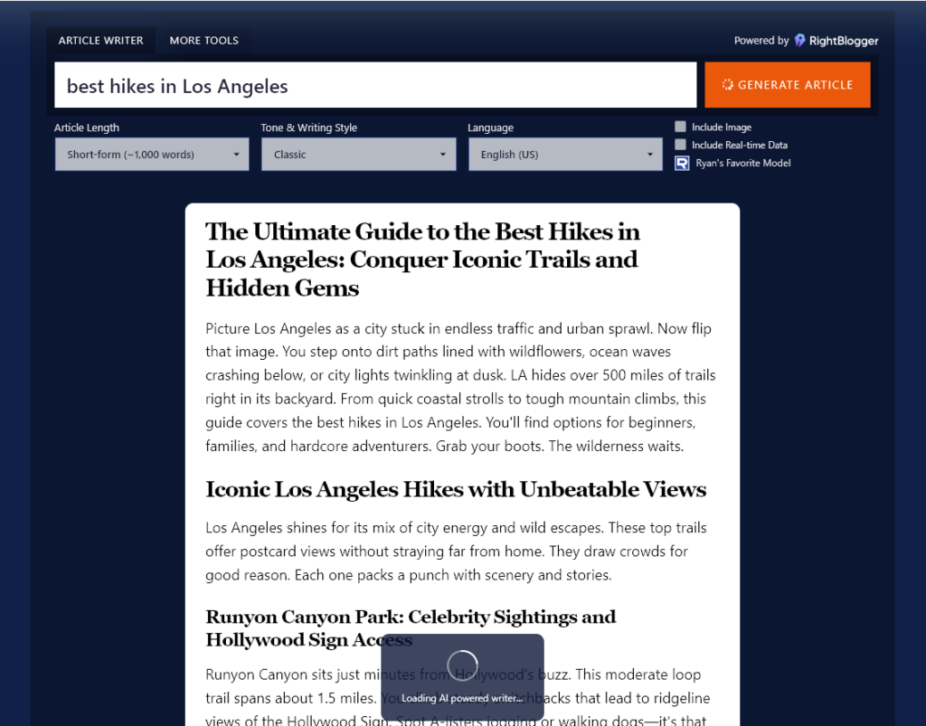 A generated article in the free AI article writer tool.