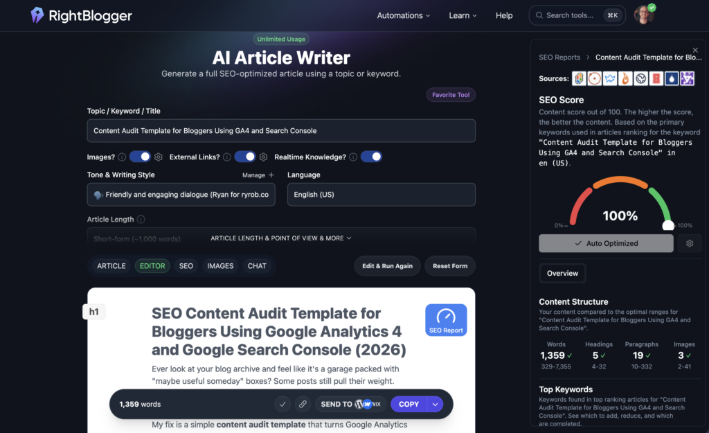 Example of SEO-Optimized Blog Post in RightBlogger