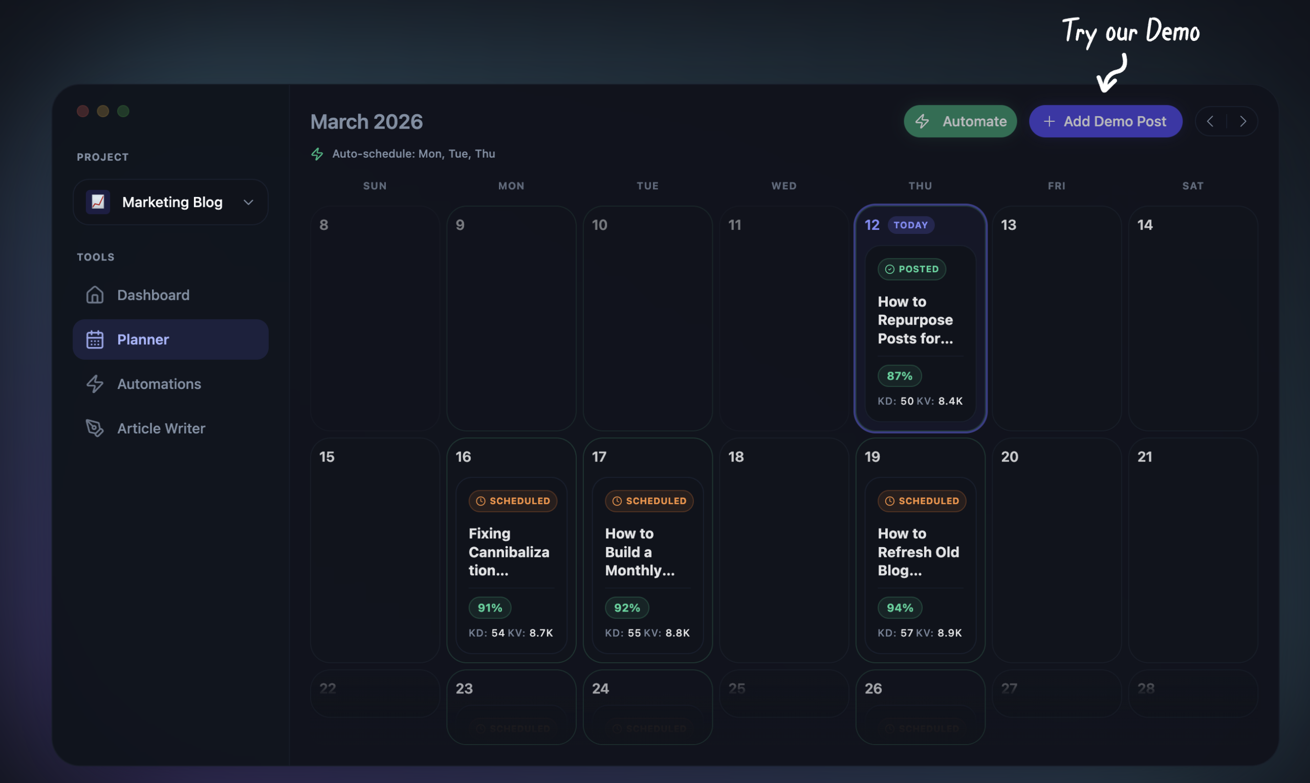RightBlogger Blog Automation System (Calendar Demo)