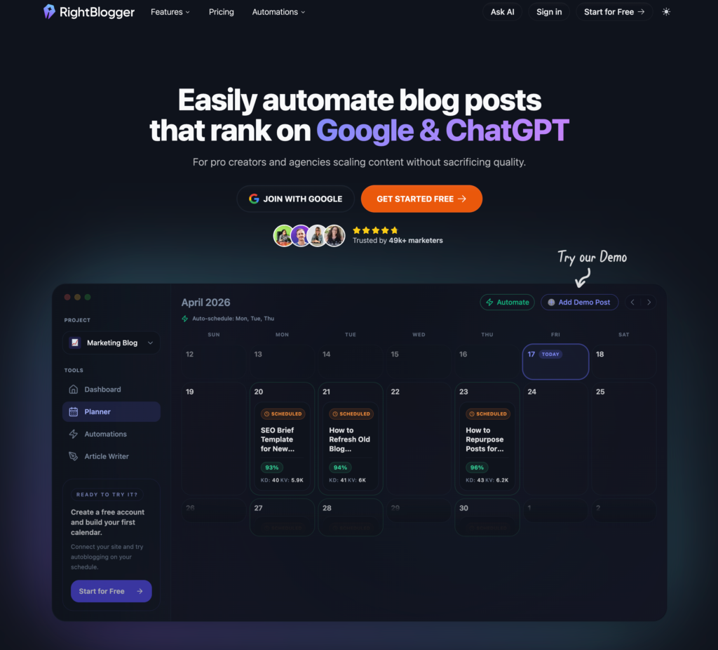 RightBlogger Blog Automation Tool Example
