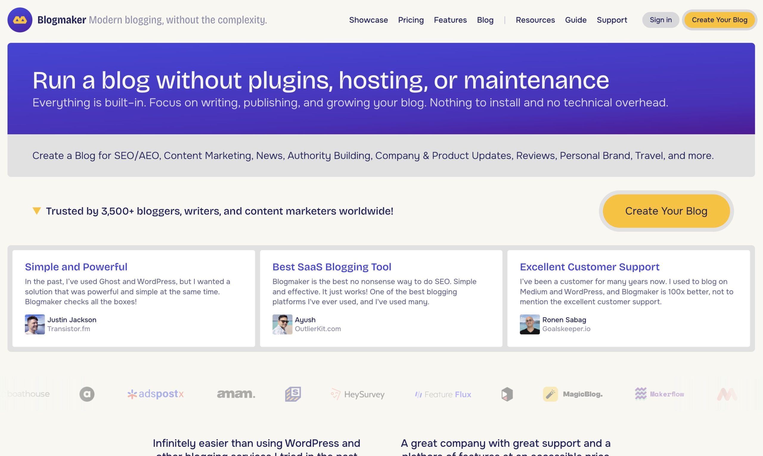 Blogmaker Blogging Platform Homepage Screenshot